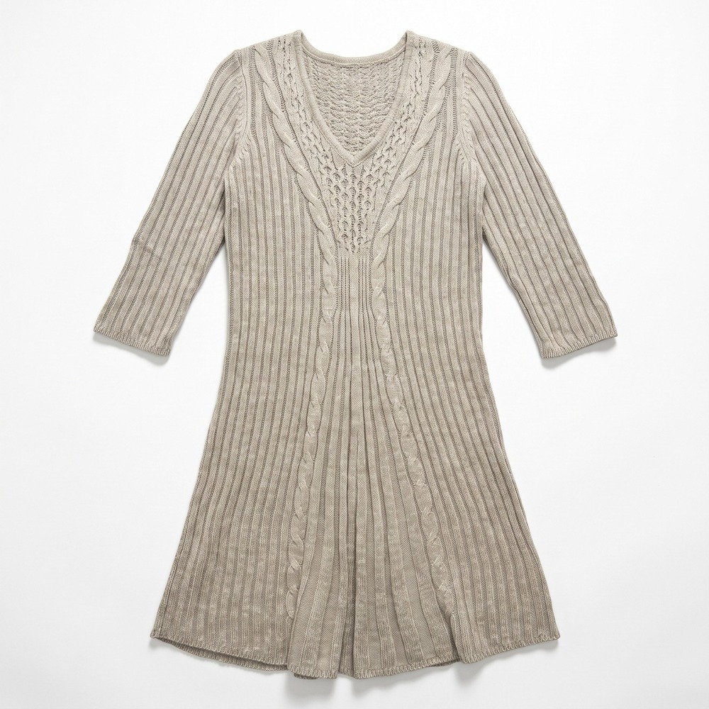 NY Collection PS Beige Cable Knit Sweater Dress Womens Petite Cozy Casual